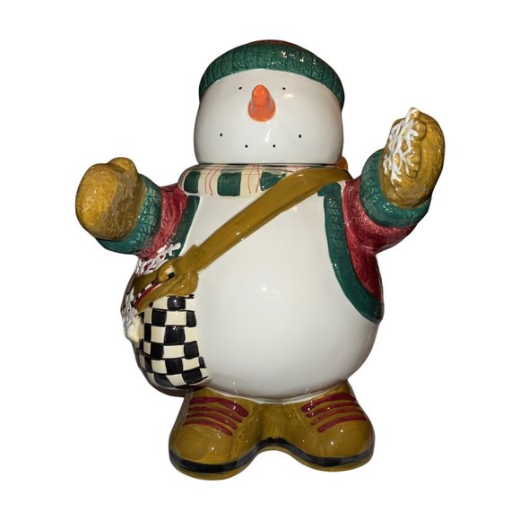 Debbie Mumm Sakura Vintage 90's Hand Painted Snowman Angel Christmas Cookie Jar - Picture 1 of 9